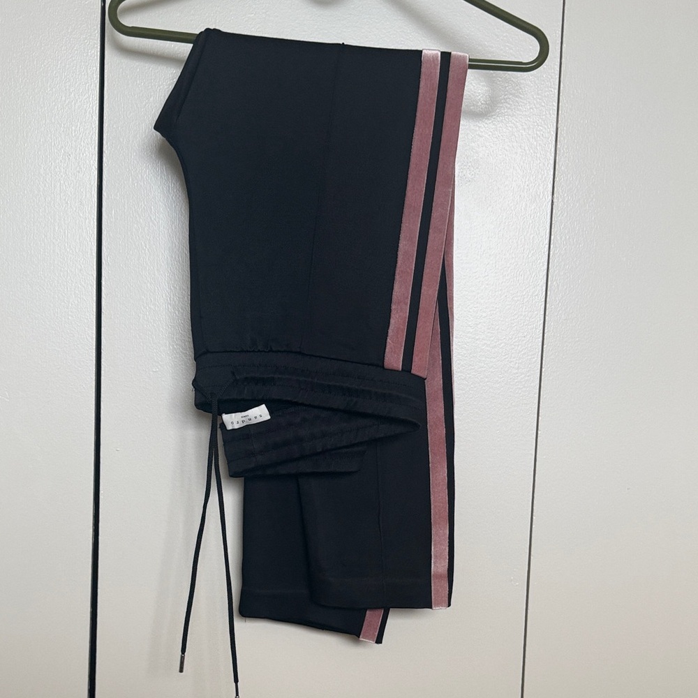 Sandro ladies Black and Pink Striped chic track look pants